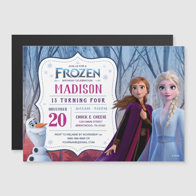 Frozen 2 - Anna, Elsa & Olaf Birthday Party Magnetic Invitation (Front/Back)