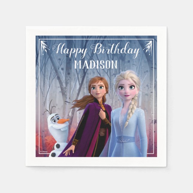 Frozen 2 - Anna, Elsa & Olaf Birthday Party Napkins (Front)