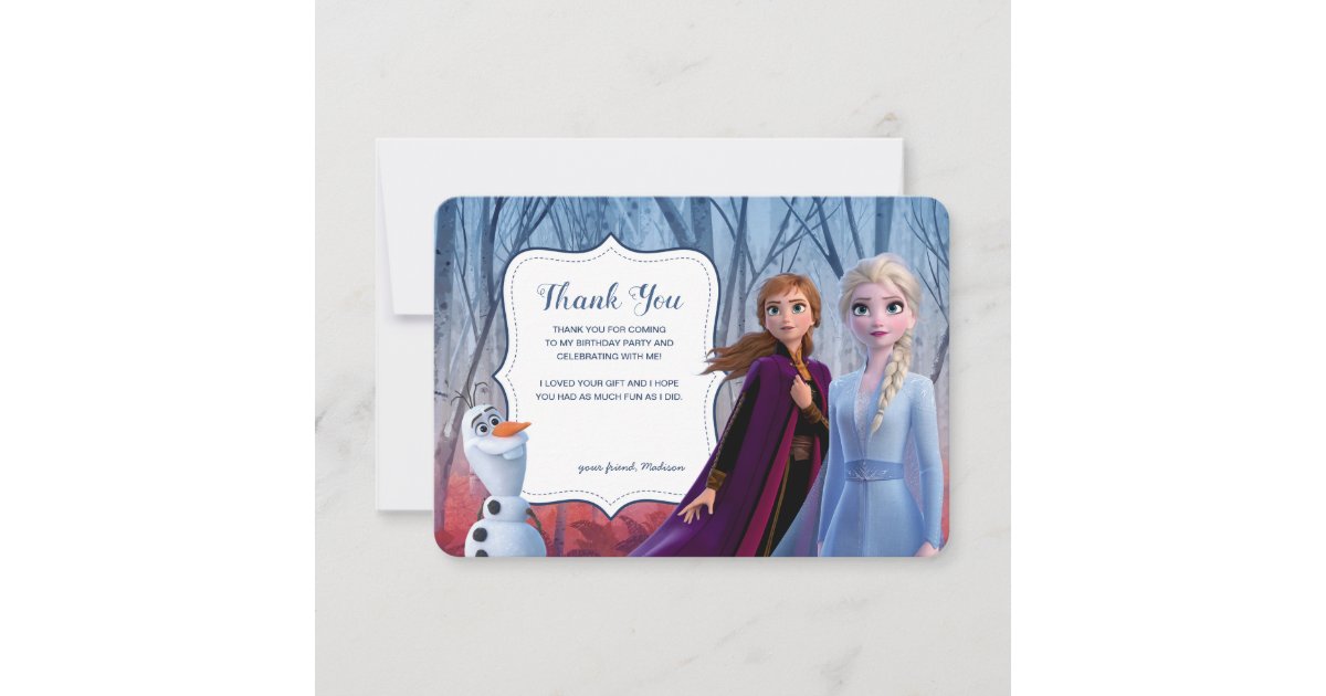 Frozen Elsa Anna Birthday Thank you card Frozen Anna Elsa Olaf