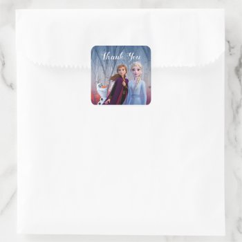 Frozen 2 - Anna  Elsa & Olaf Birthday Thank You Square Sticker by frozen at Zazzle