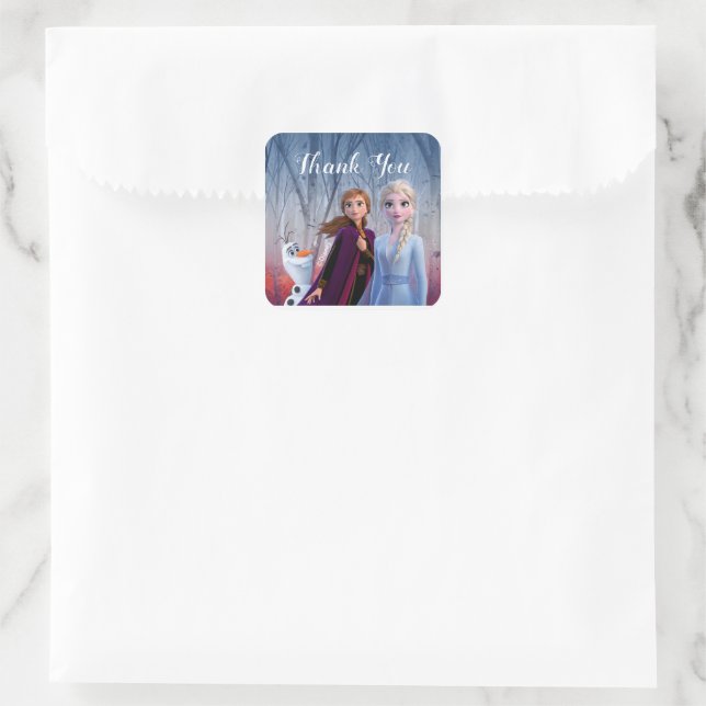 Frozen 2 - Anna, Elsa & Olaf Birthday Thank You Square Sticker (Bag)