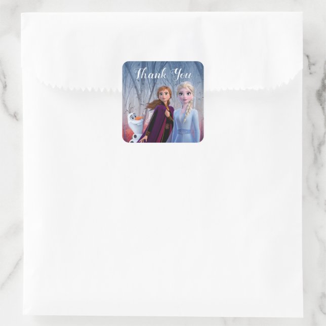 Frozen 2 - Anna, Elsa & Olaf Birthday Thank You Square Sticker (Bag)