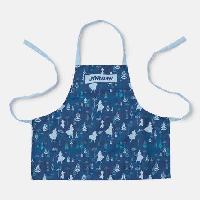 Frozen 2: Anna, Elsa, & Olaf Blue Foliage Pattern Apron (Front)