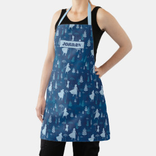 Frozen 2: Anna, Elsa, & Olaf Blue Foliage Pattern Apron