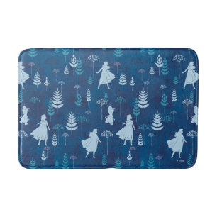 Frozen 2: Anna, Elsa, & Olaf Blue Foliage Pattern Bath Mat