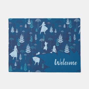 Frozen 2: Anna, Elsa, & Olaf Blue Foliage Pattern Doormat
