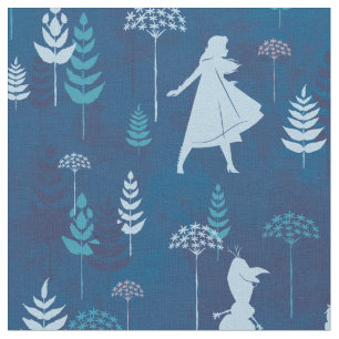 Frozen 2: Anna, Elsa, & Olaf Blue Foliage Pattern Fabric
