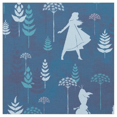 Frozen 2: Anna, Elsa, &amp; Olaf Blue Foliage Pattern Fabric