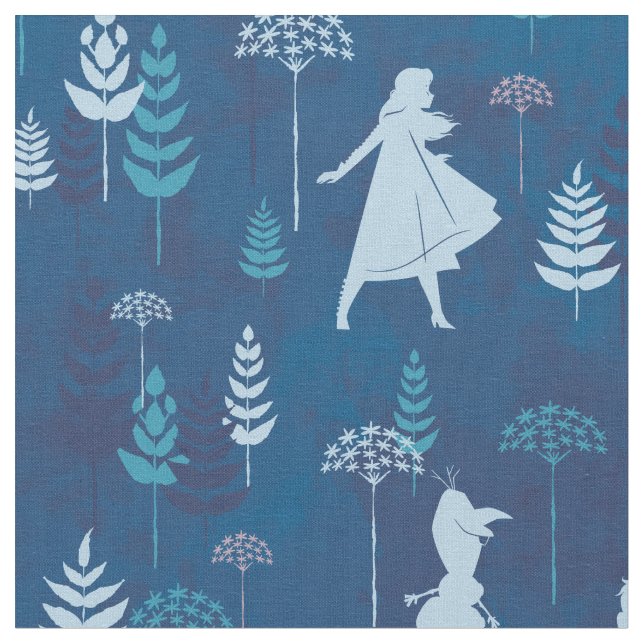 Frozen 2: Anna, Elsa, & Olaf Blue Foliage Pattern Fabric (Close Up)