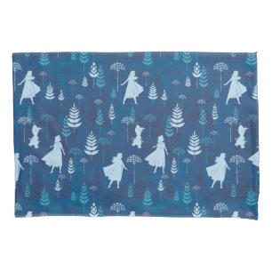 Frozen 2: Anna, Elsa, & Olaf Blue Foliage Pattern Pillow Case