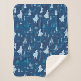Frozen 2: Anna, Elsa, & Olaf Blue Foliage Pattern Sherpa Blanket