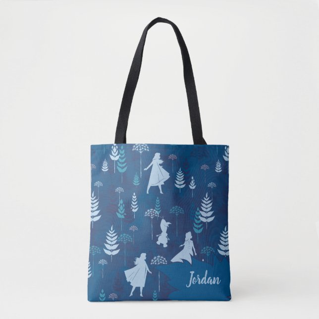 Frozen 2: Anna, Elsa, & Olaf Blue Foliage Pattern Tote Bag (Front)