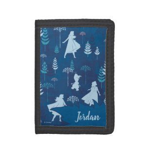Frozen 2: Anna, Elsa, & Olaf Blue Foliage Pattern Tri-fold Wallet