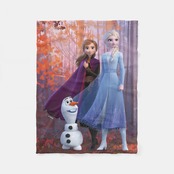 Disney Elsa Anna Olaf Ice Queen Frozen 2 II Fleece Blanket Black 120 cm x 150 