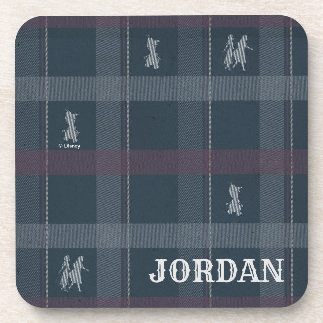 Frozen 2: Anna, Elsa, & Olaf Tartan Pattern Beverage Coaster (Front)
