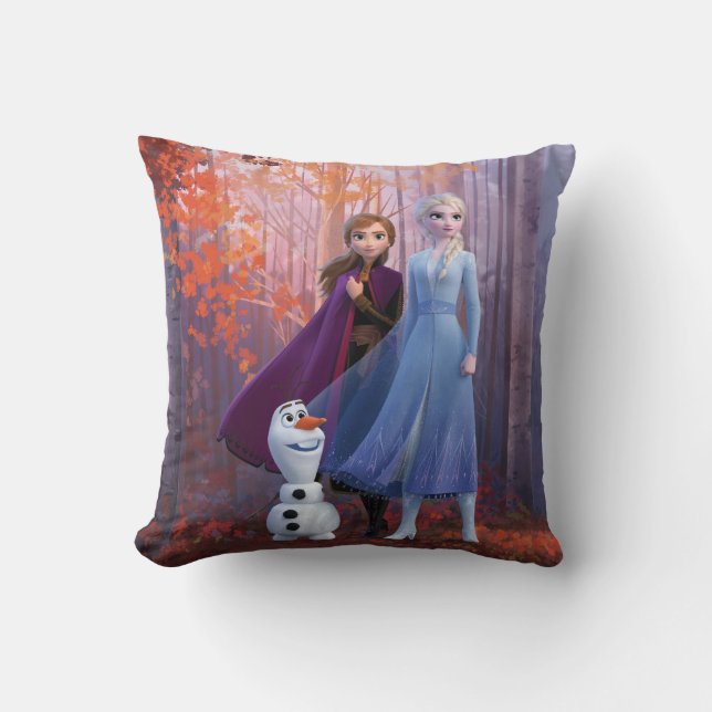 Frozen 2 | Anna, Elsa & Olaf Throw Pillow (Front)
