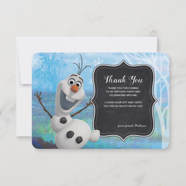 Frozen 2 - Chalkboard Olaf Birthday Thank You Invitation (Front)