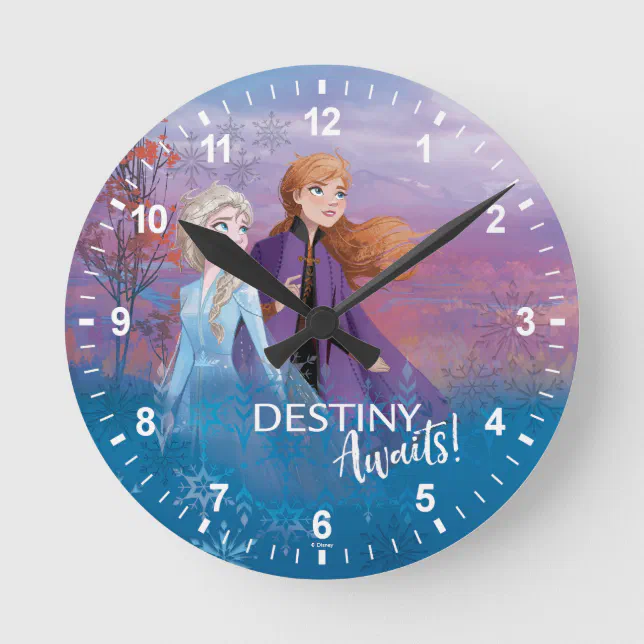 Frozen 2 Elsa And Anna Destiny Awaits Round Clock Zazzle