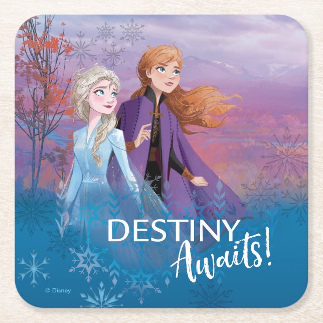 Frozen 2: Elsa & Anna | Destiny Awaits! Square Paper Coaster (Front)