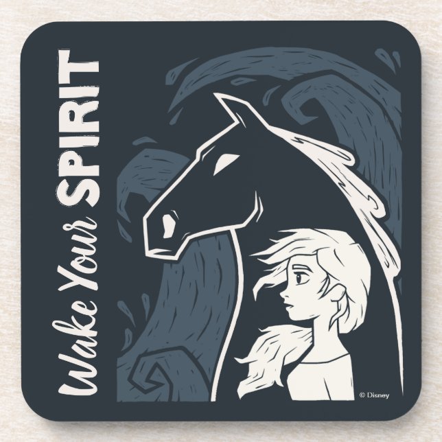 Frozen 2: Elsa & The Nokk Woodcut Graphic Beverage Coaster (Front)