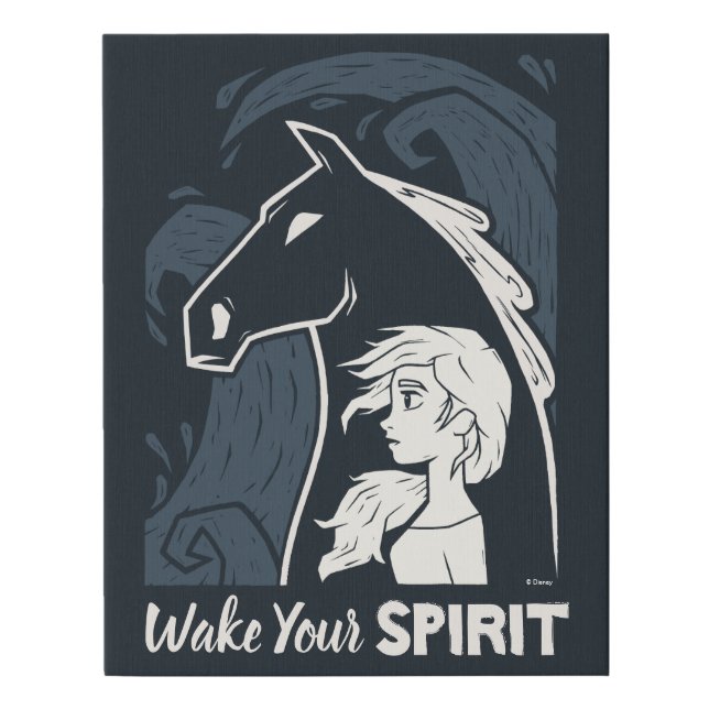 Frozen 2: Elsa & The Nokk Woodcut Graphic Faux Canvas Print (Front)