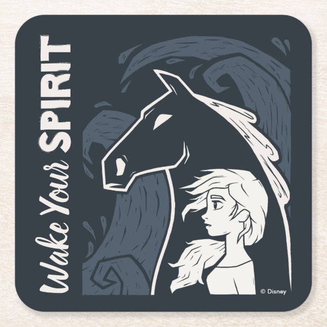 Frozen 2: Elsa & The Nokk Woodcut Graphic Square Paper Coaster (Front)