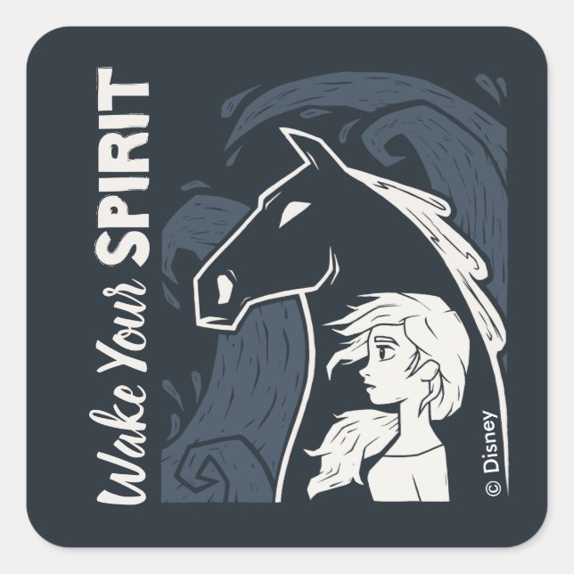 Frozen 2: Elsa & The Nokk Woodcut Graphic Square Sticker (Front)