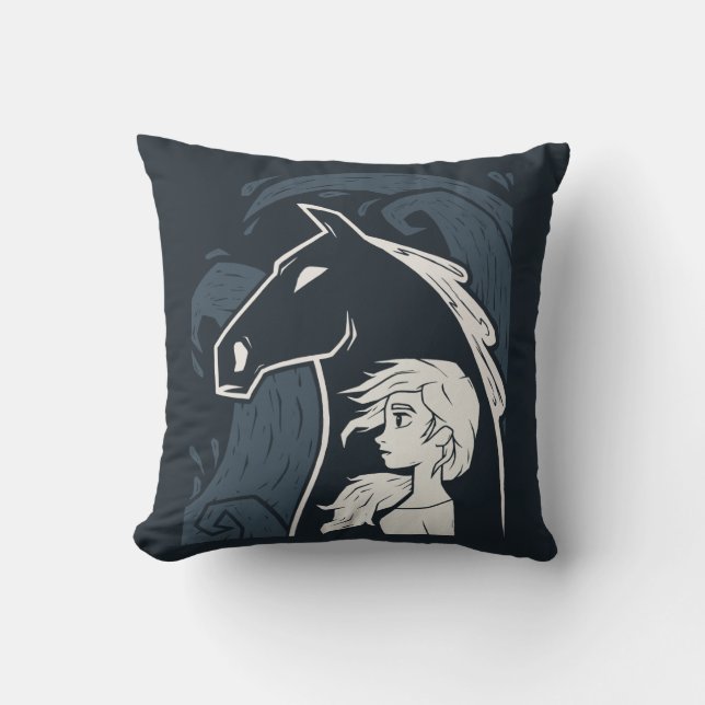 Frozen 2: Elsa & The Nokk Woodcut Graphic Throw Pillow (Front)