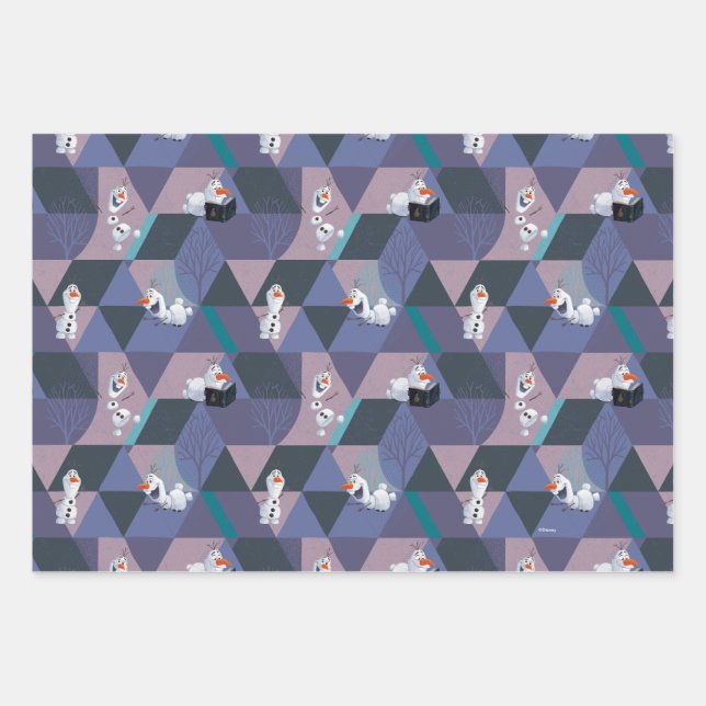 Frozen 2 | Olaf Purple Geometric Pattern Wrapping Paper Sheets (Front)