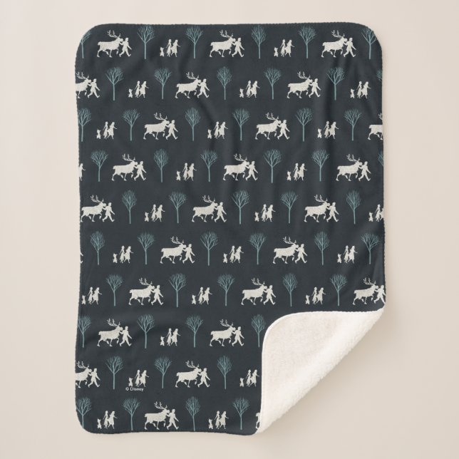 Frozen 2: Walking Through Birch Trees Pattern Sherpa Blanket (Front)