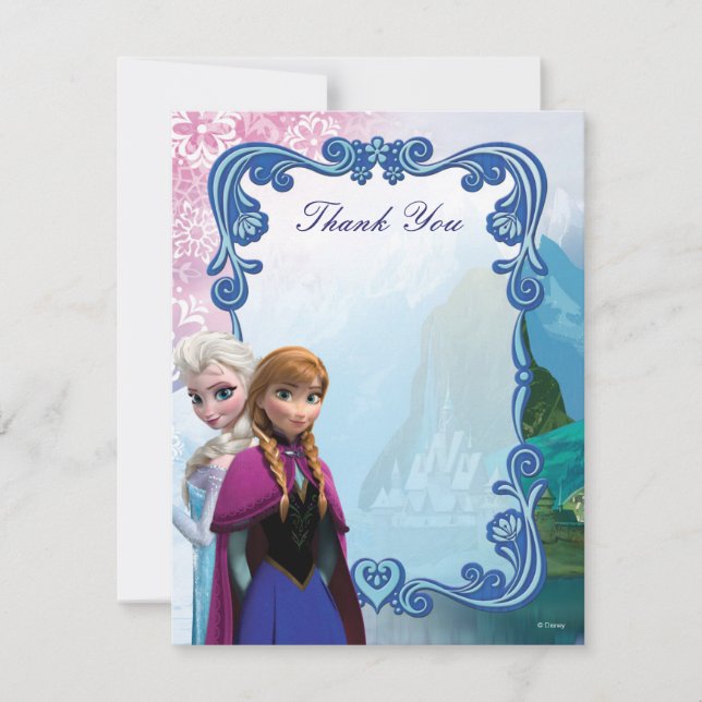 Frozen  Anna and Elsa Birthday Thank You Note Card (Front)