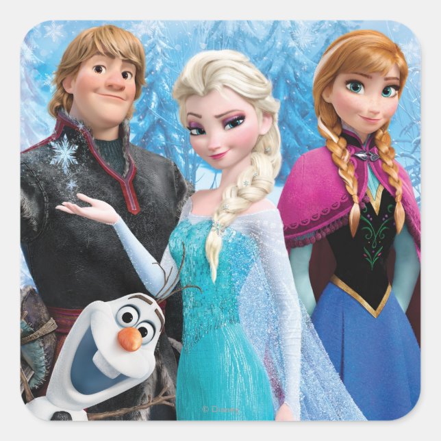 Frozen | Anna, Elsa, Kristoff and Olaf Square Sticker (Front)