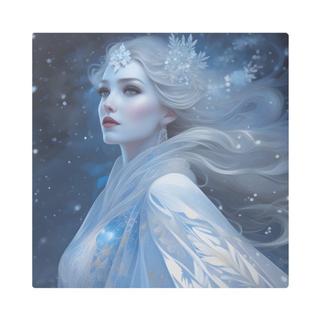 Frozen Beauty Snow Queen in Winter Wonderland Metal Print (Front)