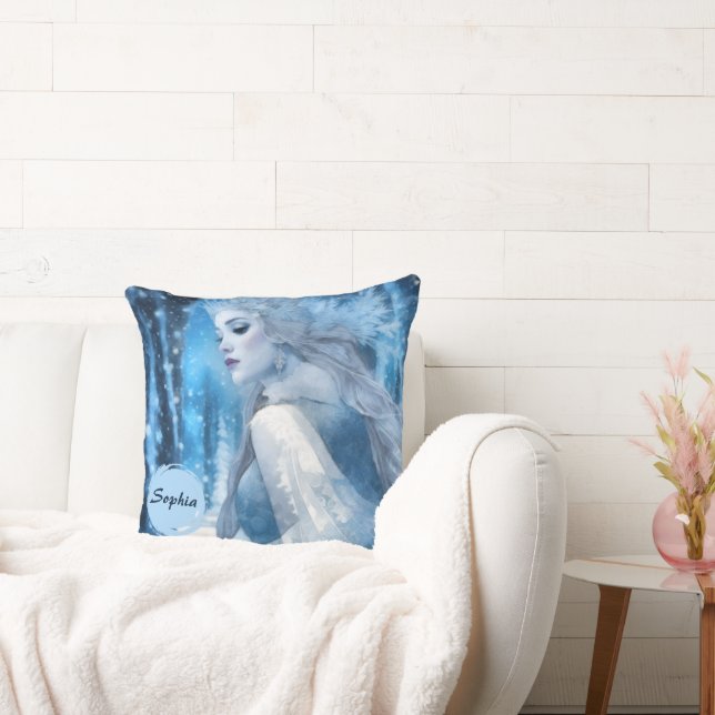 Frozen Beauty Snow Queen in Winter Wonderland Throw Pillow (Couch)