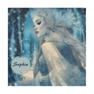 Frozen Beauty Snow Queen in Winter Wonderland Wood Wall Art