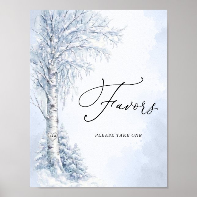 Frozen Birch Tree Favors Sign (Front)