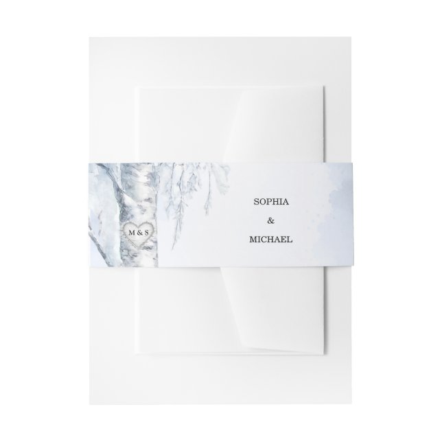 Frozen Birch Tree Wedding Invitation Belly Band (Front Example)