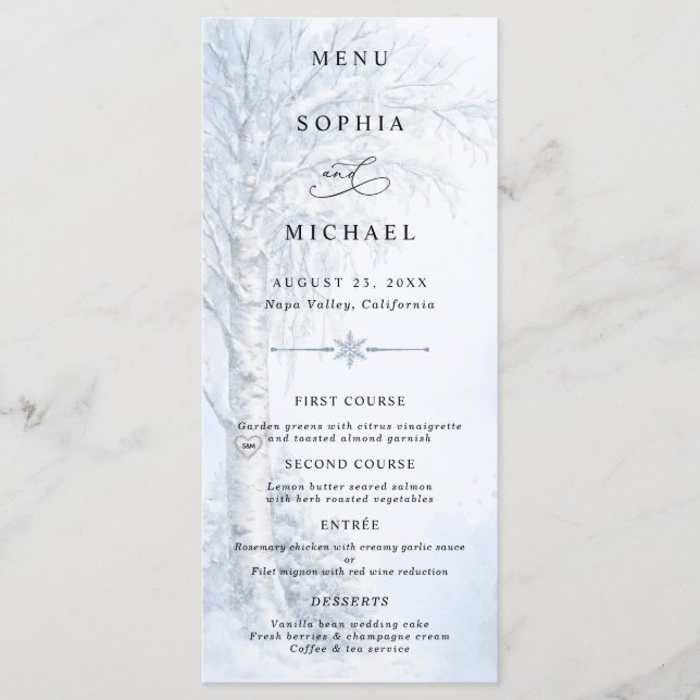  Frozen Birch Tree Wedding Menu (Front)
