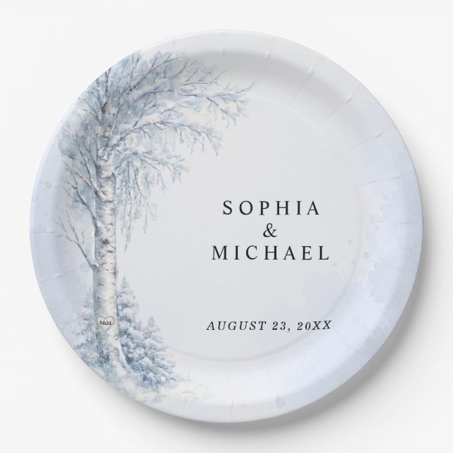 Frozen Birch Tree Wedding Paper Plates (Front)