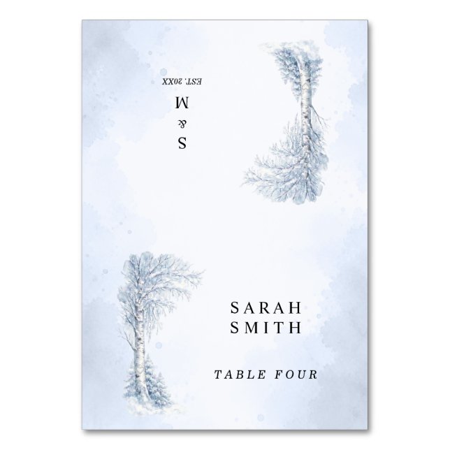 Frozen Birch Tree Wedding Place Cards (Front)