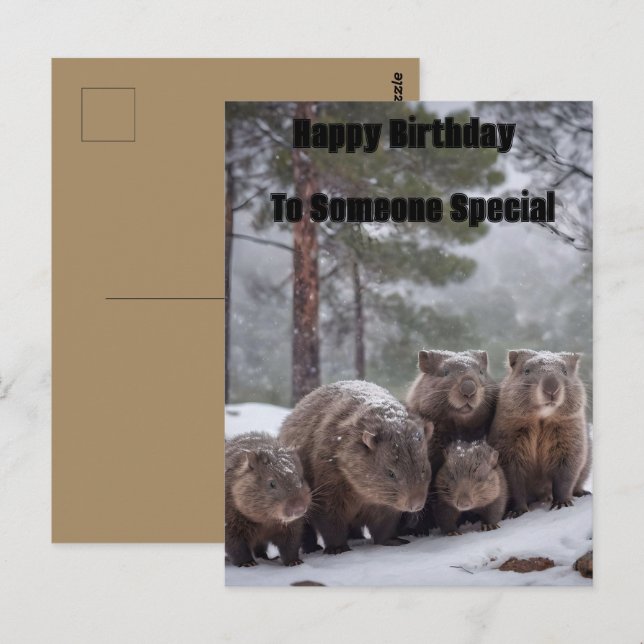 Frozen Burrow: Australian Wombat Family, Birthday  Postcard (Front/Back)