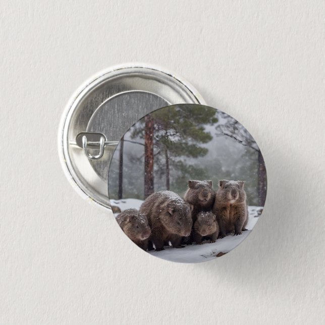 Frozen Burrow: Australian Wombat Family Button (Front & Back)
