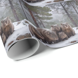 Frozen Burrow: Australian Wombat Family Wrapping Paper