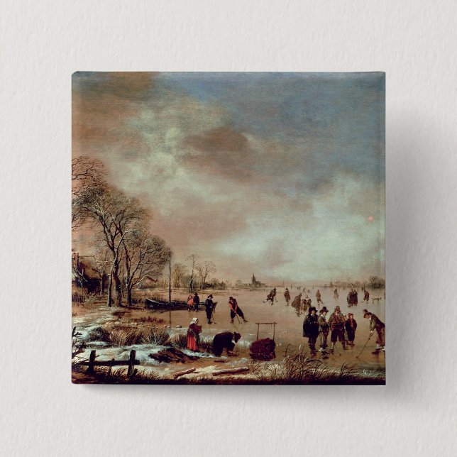 Frozen Canal Scene Pinback Button (Front)