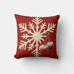 Frozen Cherry Snowflake – Winter Magic Design Throw Pillow