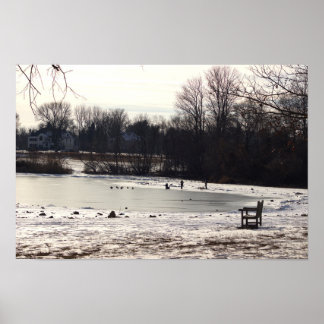 Frozen Creek with Bench Poster