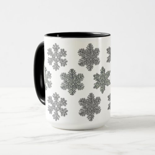 Frozen crystal frosty silver snowflakes   mug