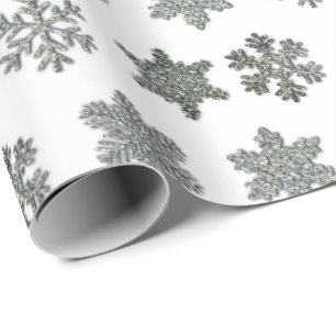 Frozen crystal frosty silver snowflakes wrapping paper