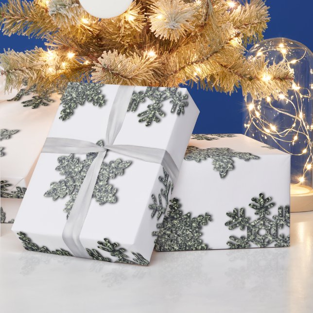 Frozen crystal frosty silver snowflakes  wrapping paper (Holidays)