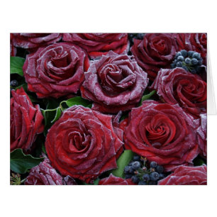 Frozen Dark Red Roses On A Grave Cards